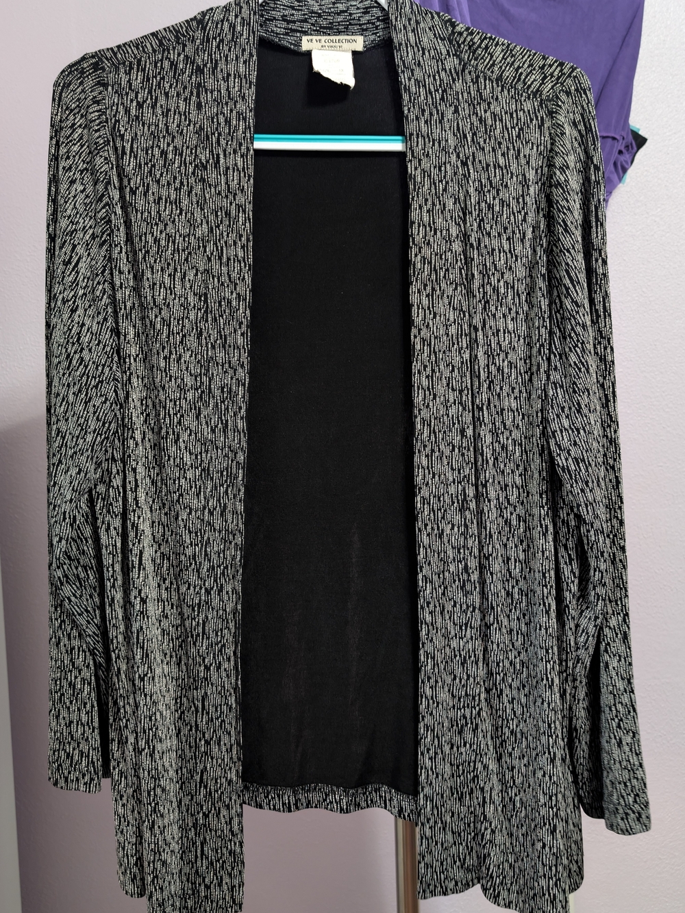 Vince Camuto Black and White Marled Open-Front Cardigan